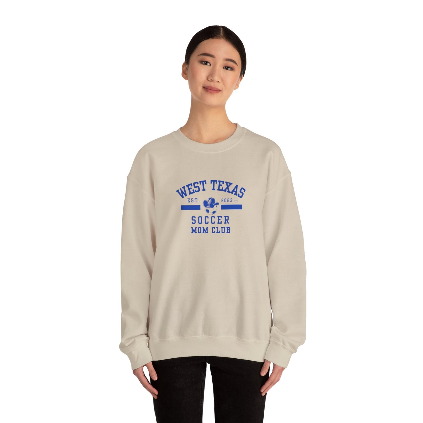 West Texas Soccer Mom Blue Letters Unisex Heavy Blend™ Crewneck Sweatshirt