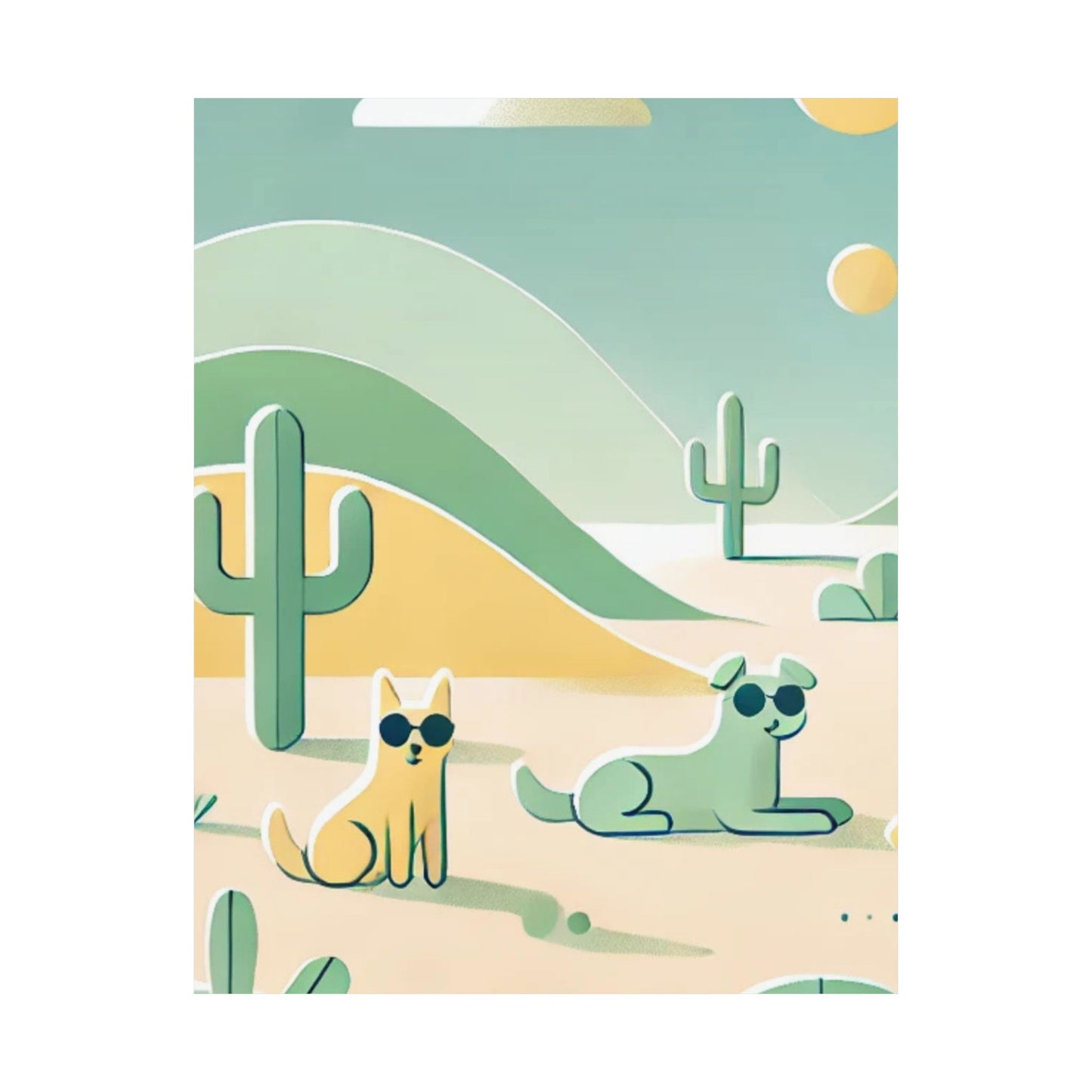 RDM Sandy Paws & Soft Skies Puppy Art Satin Posters Green and Yellow (210gsm)