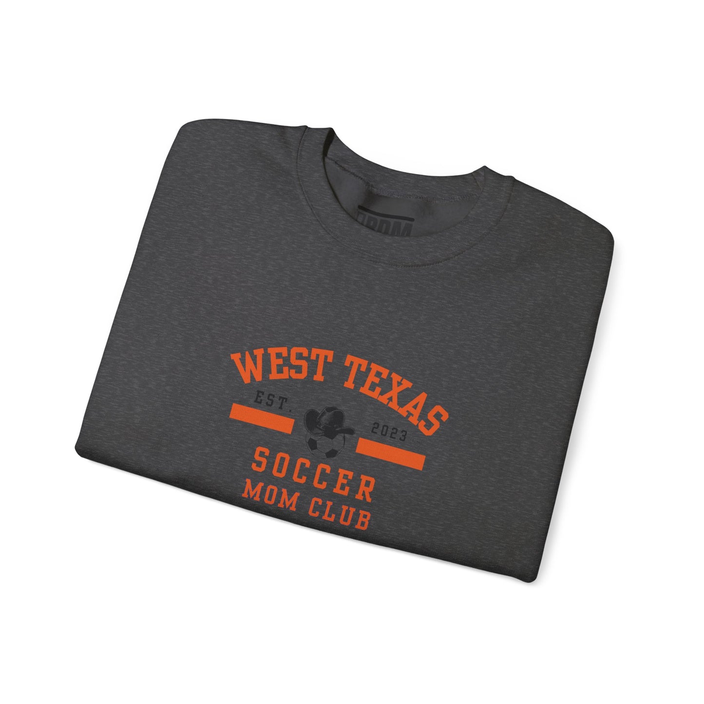West Texas Soccer Mom Orange Letters Unisex Heavy Blend™ Crewneck Sweatshirt