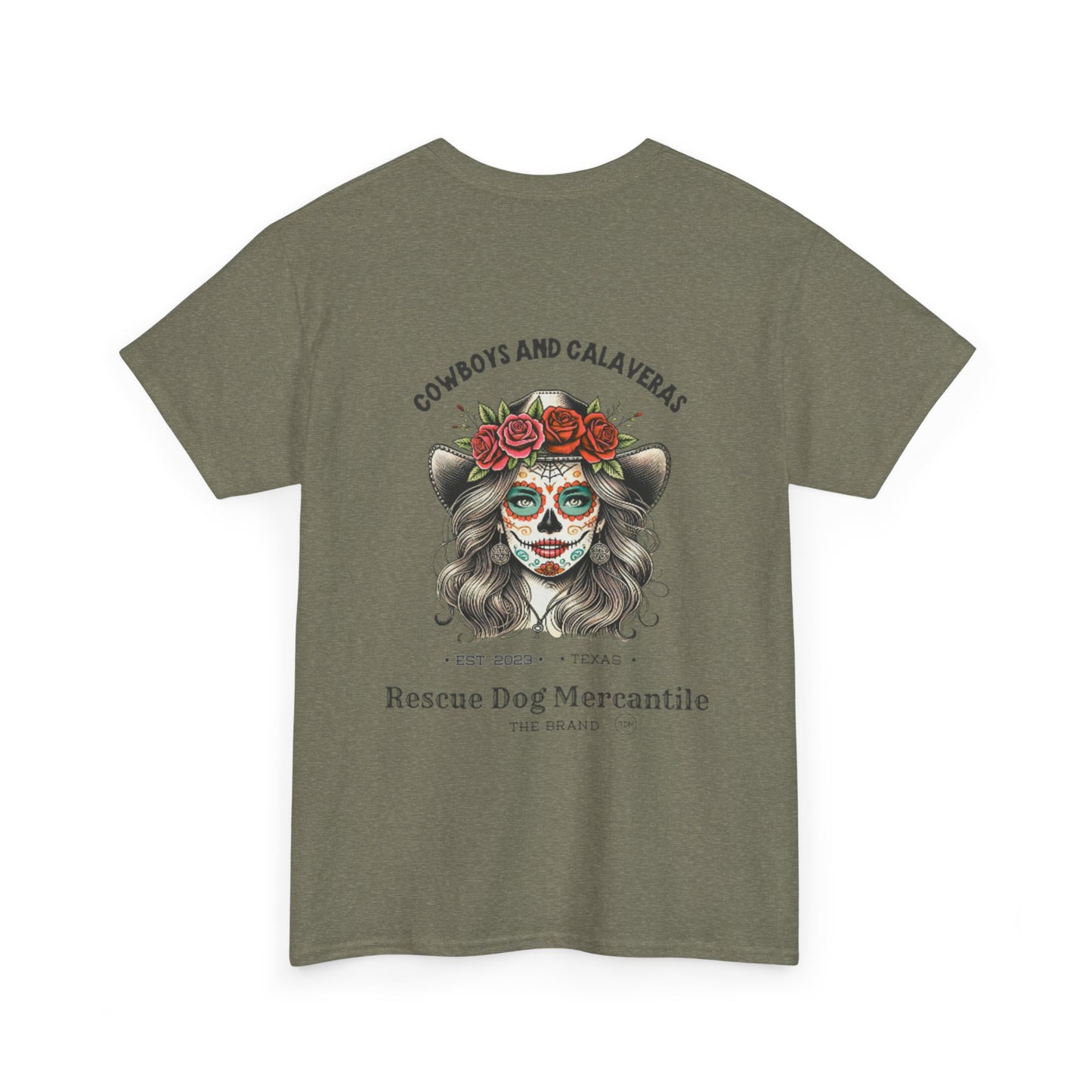 Cowboy Halloween Unisex Heavy Cotton Tee, Day of the dead, Dia de los Muertos, Texas Roots, Vaquero Style, Catrina, Skull, Glamour