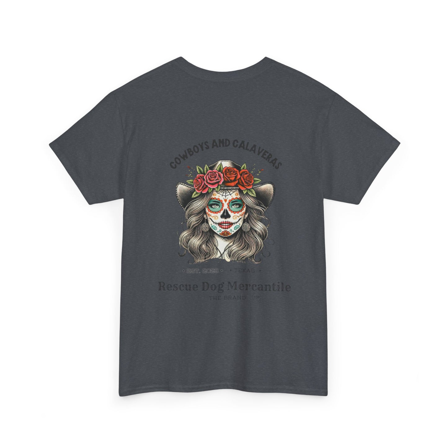 Cowboy Halloween Unisex Heavy Cotton Tee, Day of the dead, Dia de los Muertos, Texas Roots, Vaquero Style, Catrina, Skull, Glamour