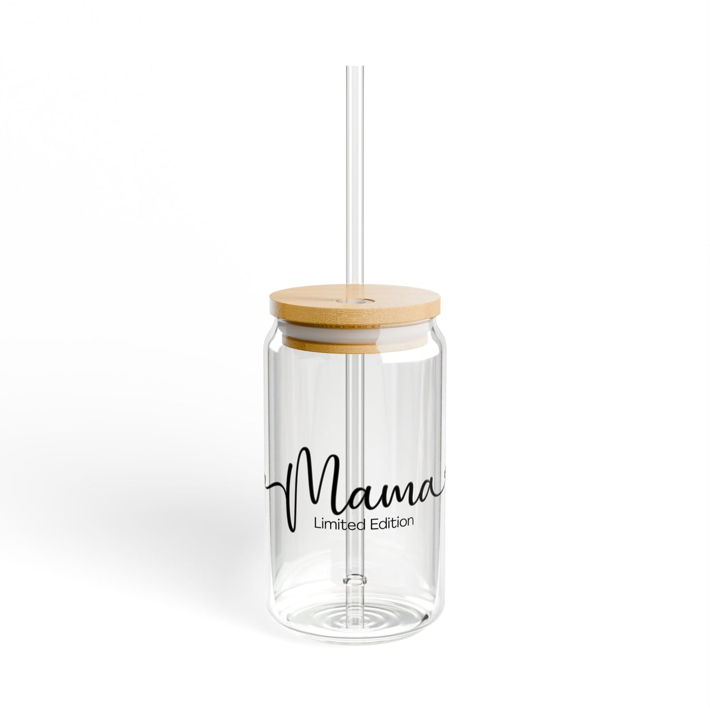 Mom Sipper Glass Cup Cute Iced Coffee Glass for Busy MamasSipper Glass, 16oz Cursive Letters