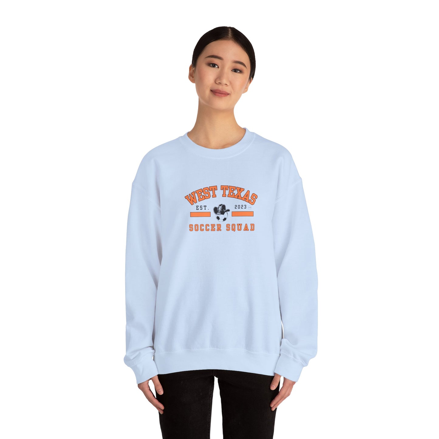 West Texas Soccer Squad Orange Letters Unisex Heavy Blend™ Crewneck Sweatshirt