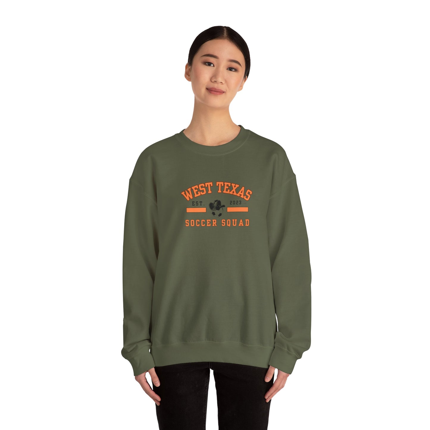 West Texas Soccer Squad Orange Letters Unisex Heavy Blend™ Crewneck Sweatshirt