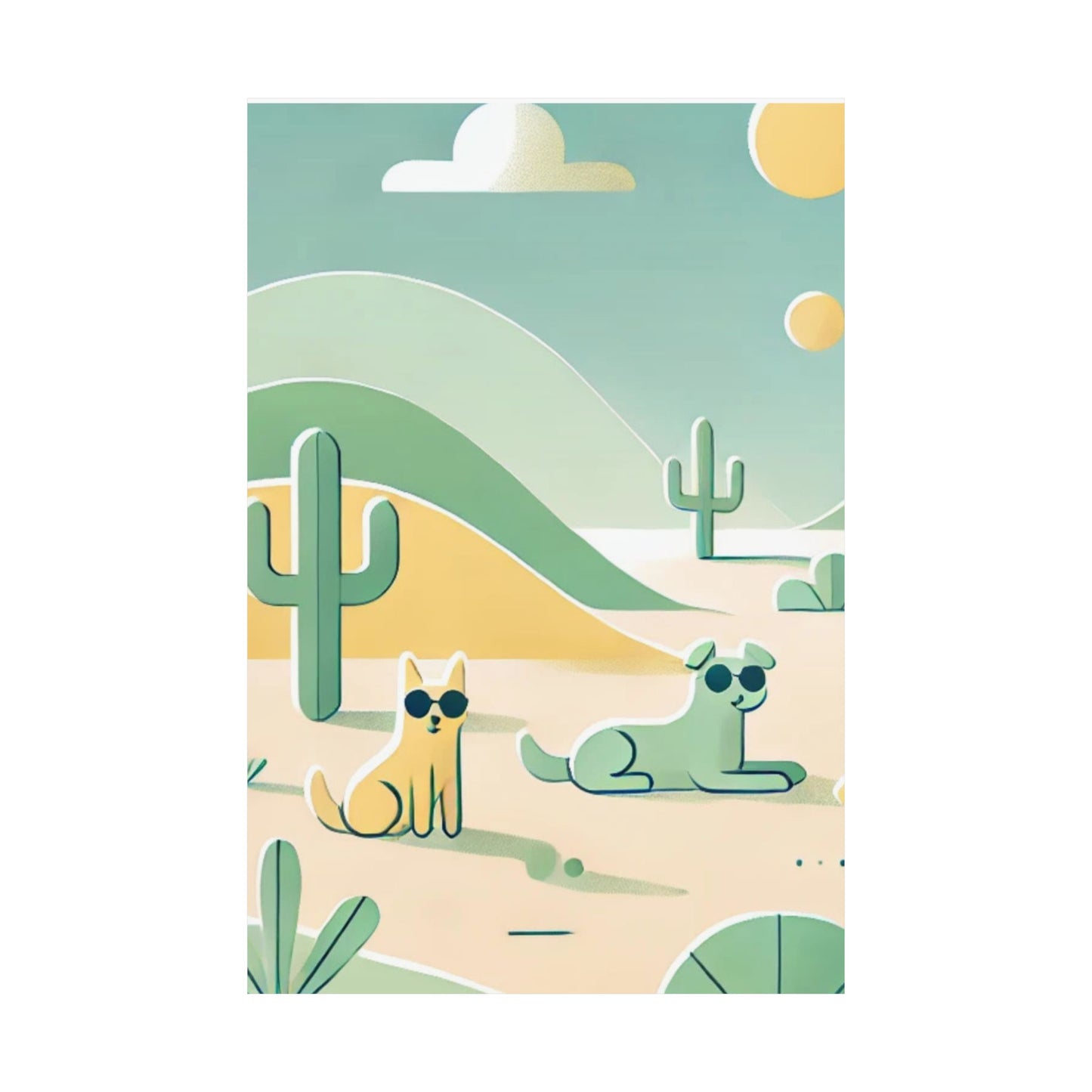 RDM Sandy Paws & Soft Skies Puppy Art Satin Posters Green and Yellow (210gsm)