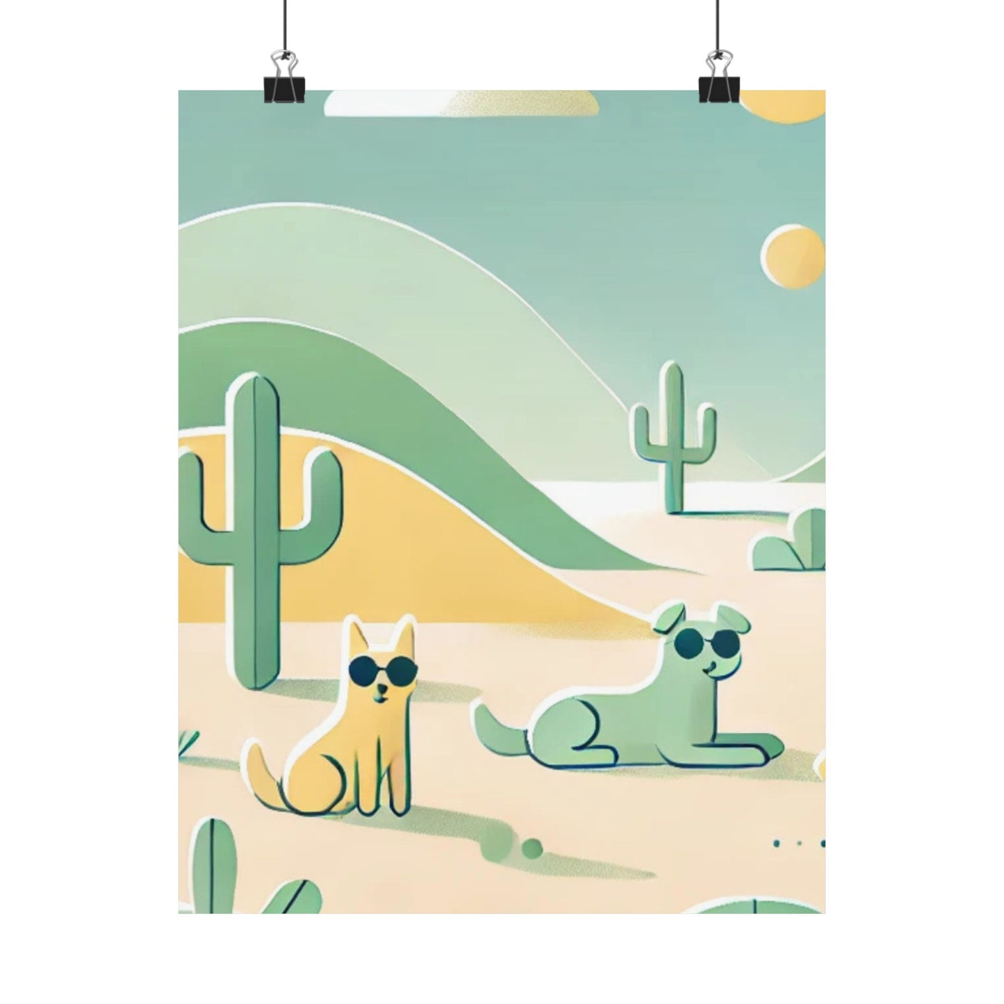 RDM Sandy Paws & Soft Skies Puppy Art Satin Posters Green and Yellow (210gsm)