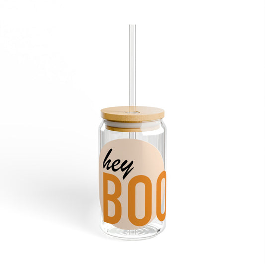 Halloween Sipper Glass Cup Cute Iced Coffee Glass Sipper Glass, 16oz  Hey Boo