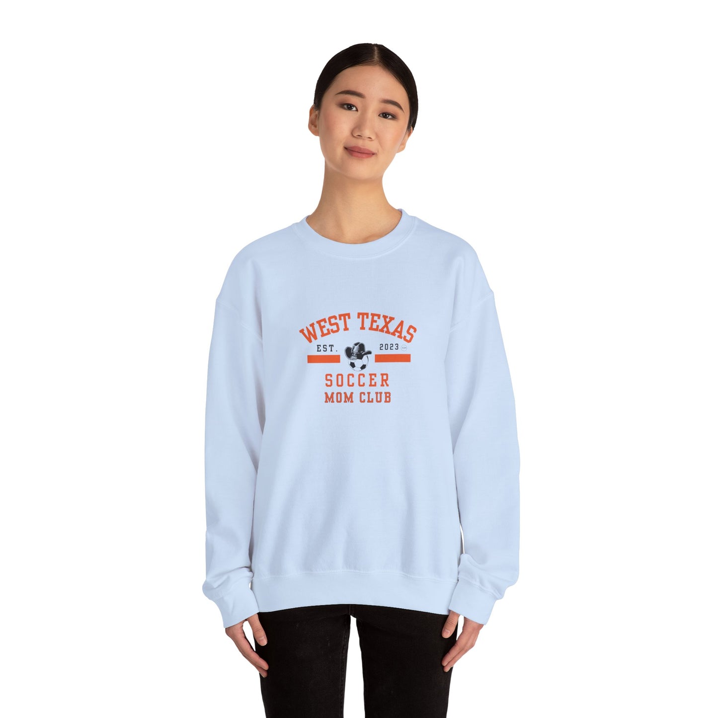 West Texas Soccer Mom Orange Letters Unisex Heavy Blend™ Crewneck Sweatshirt
