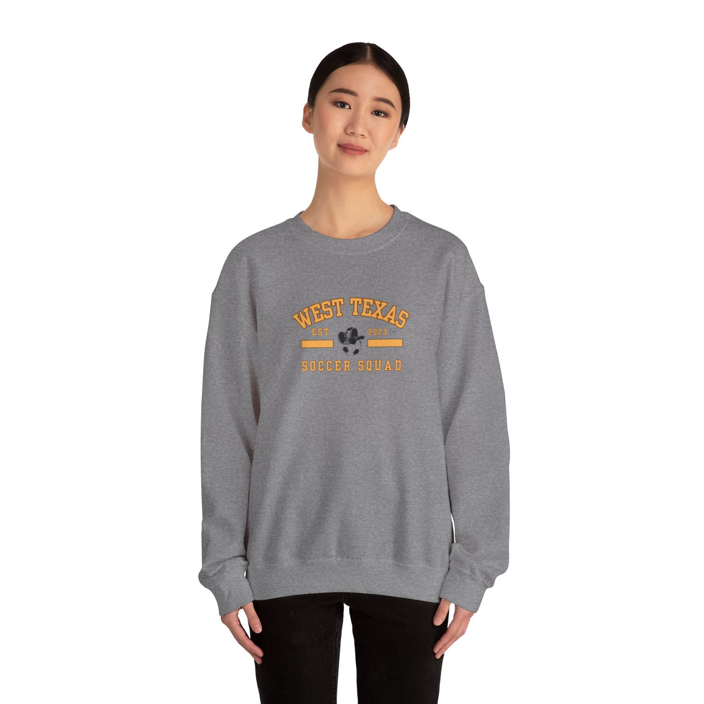 West Texas Soccer Squad Yellow Letters Unisex Heavy Blend™ Crewneck Sweatshirt