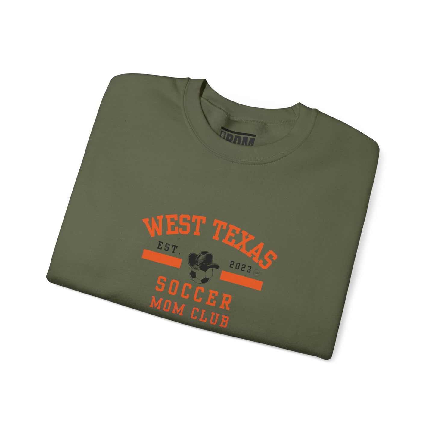 West Texas Soccer Mom Orange Letters Unisex Heavy Blend™ Crewneck Sweatshirt