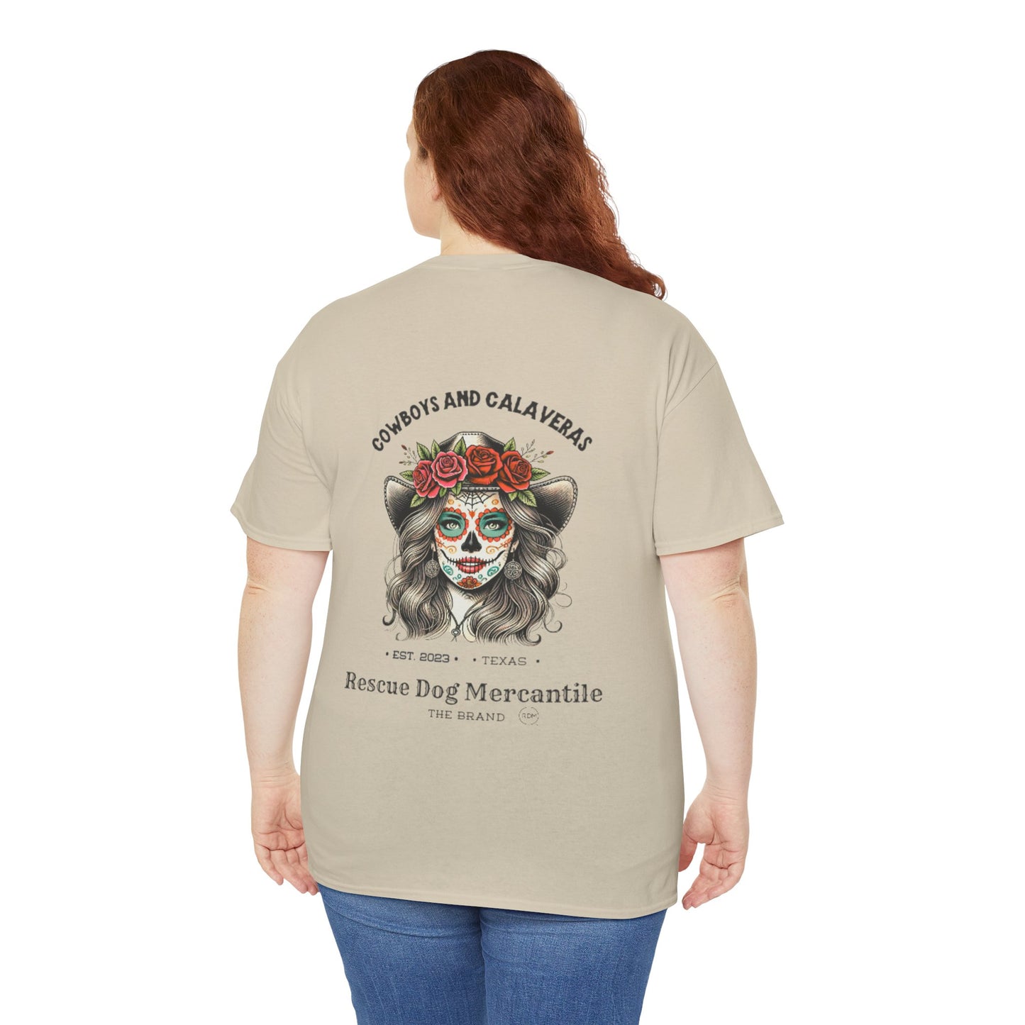 Cowboy Halloween Unisex Heavy Cotton Tee, Day of the dead, Dia de los Muertos, Texas Roots, Vaquero Style, Catrina, Skull, Glamour