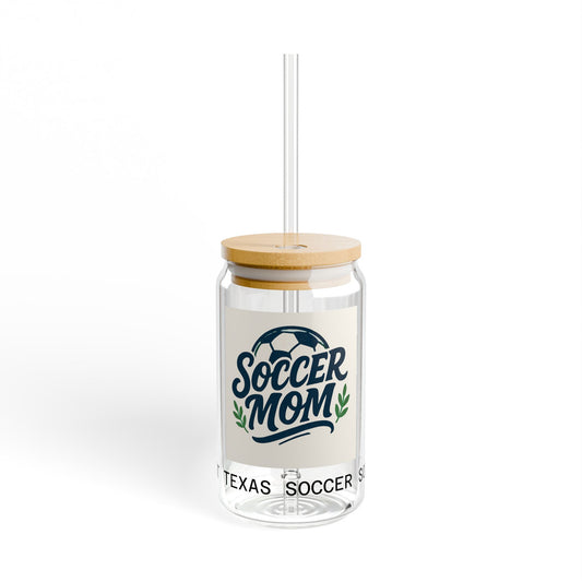 Soccer Mom Sipper Glass Cup Cute Iced Coffee Glass for Busy MamasSipper Glass, 16oz