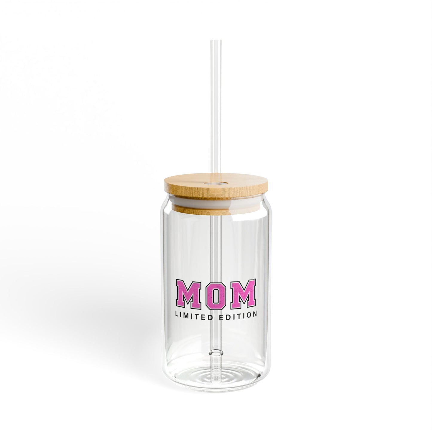 Mom Sipper Glass Cup Cute Iced Coffee Glass for Busy MamasSipper Glass, 16oz Blue Pink Letters