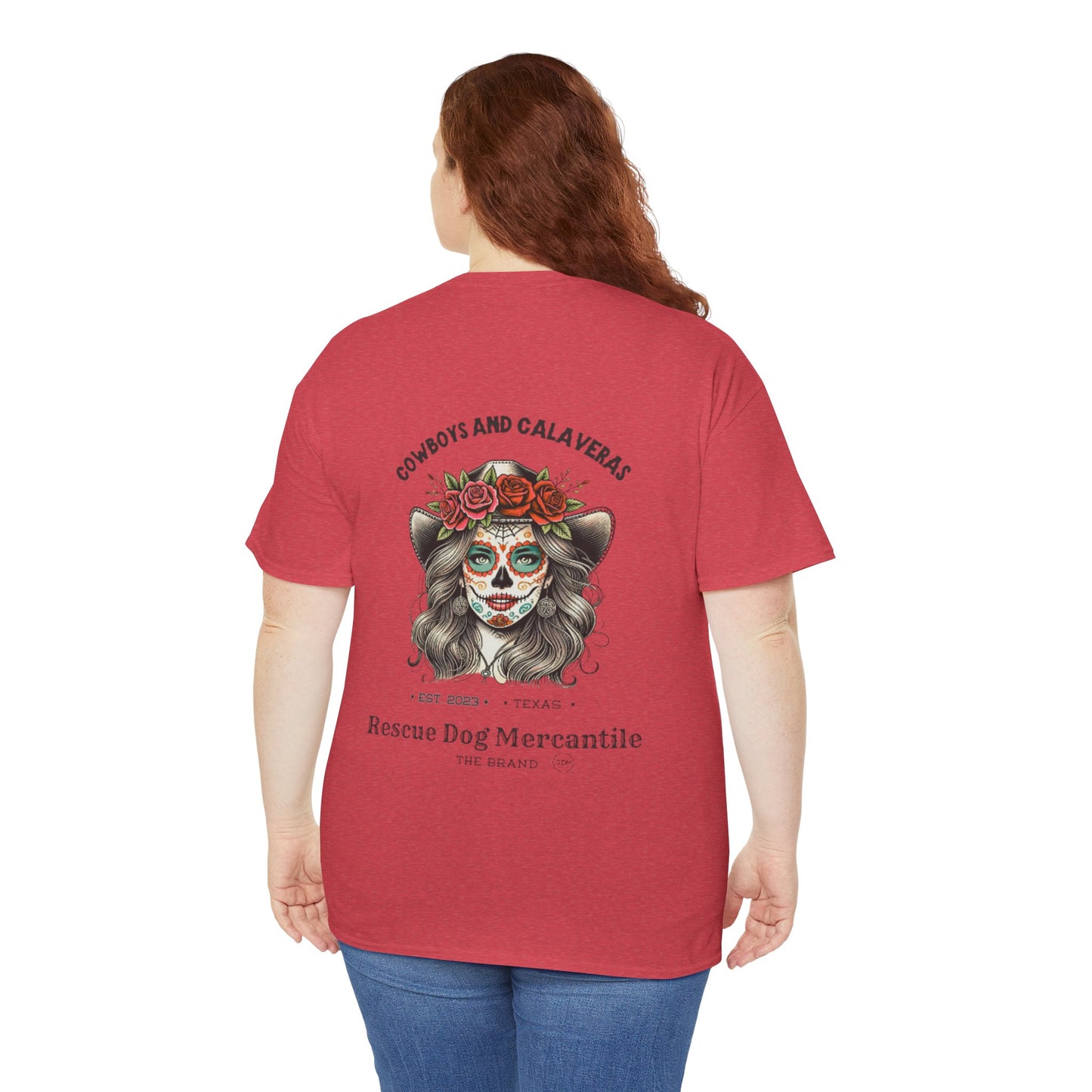 Cowboy Halloween Unisex Heavy Cotton Tee, Day of the dead, Dia de los Muertos, Texas Roots, Vaquero Style, Catrina, Skull, Glamour