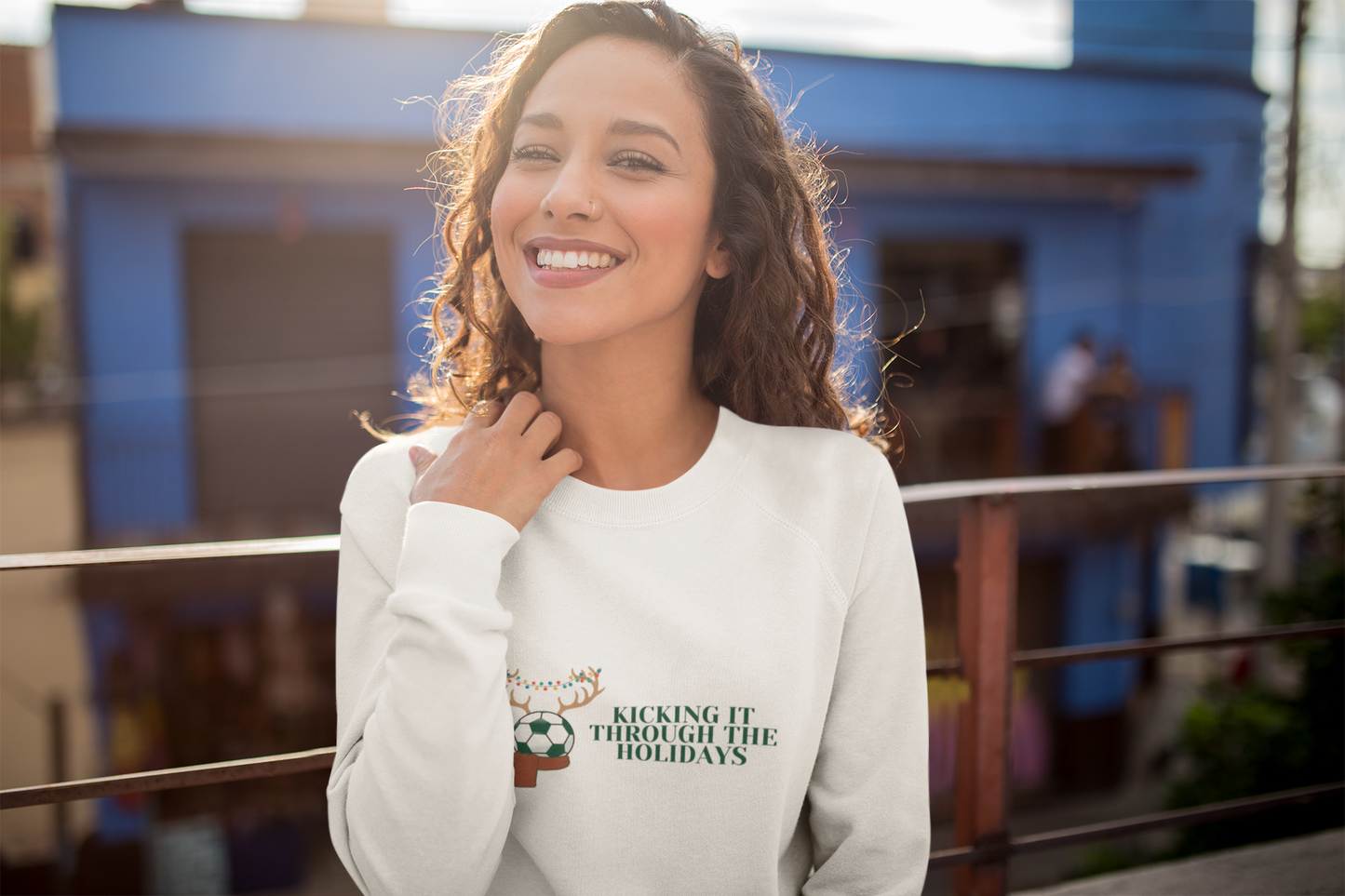 Soccer Holiday Women's Cropped Fleece Pullover Raglan Sleeve Christmas