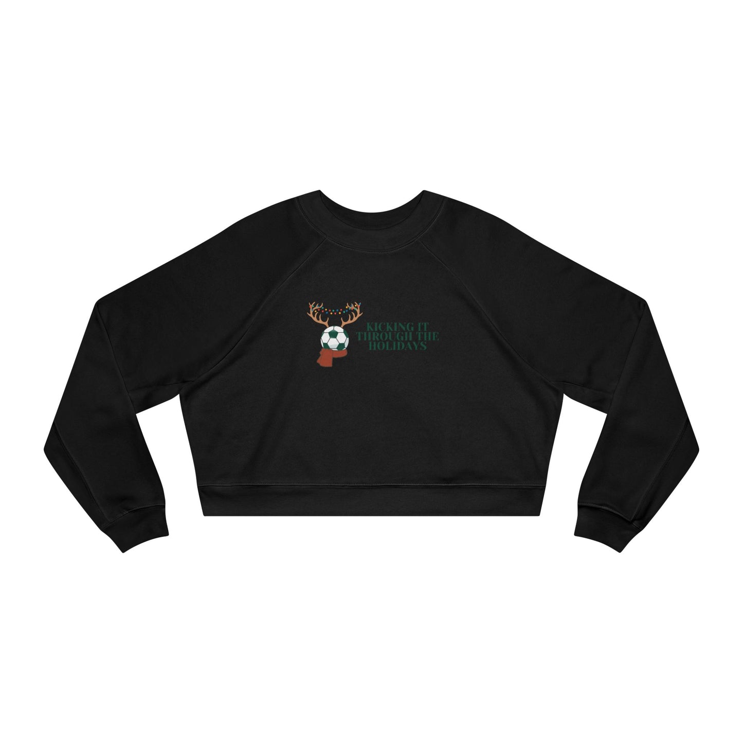 Soccer Holiday Women's Cropped Fleece Pullover Raglan Sleeve Christmas