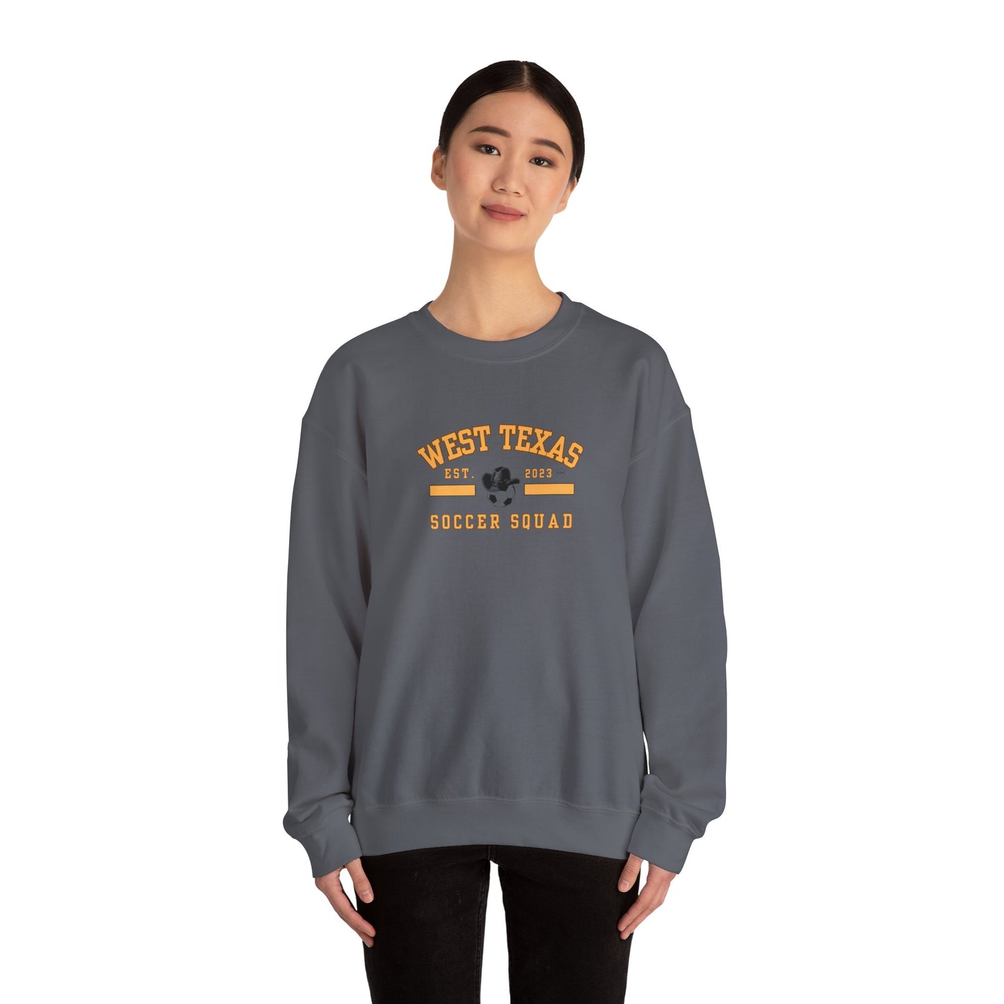West Texas Soccer Squad Yellow Letters Unisex Heavy Blend™ Crewneck Sweatshirt