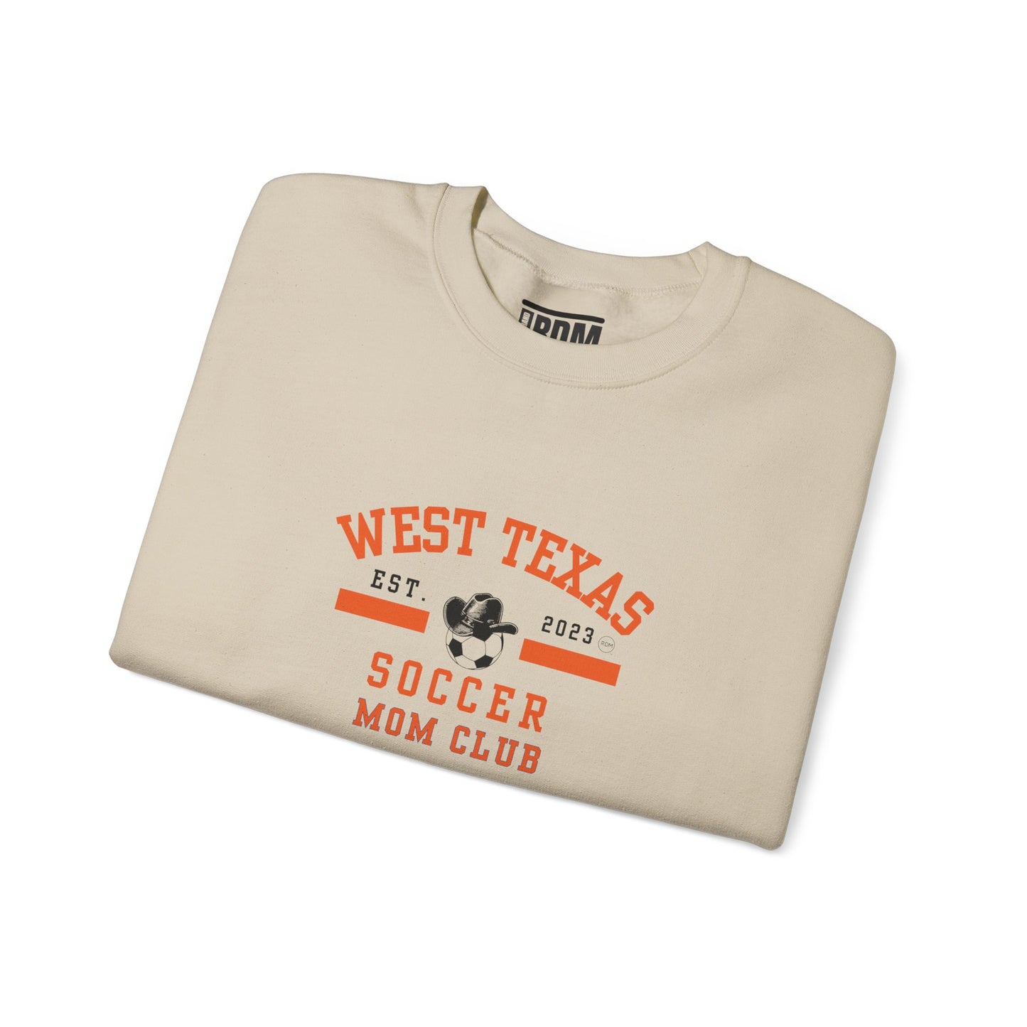 West Texas Soccer Mom Orange Letters Unisex Heavy Blend™ Crewneck Sweatshirt