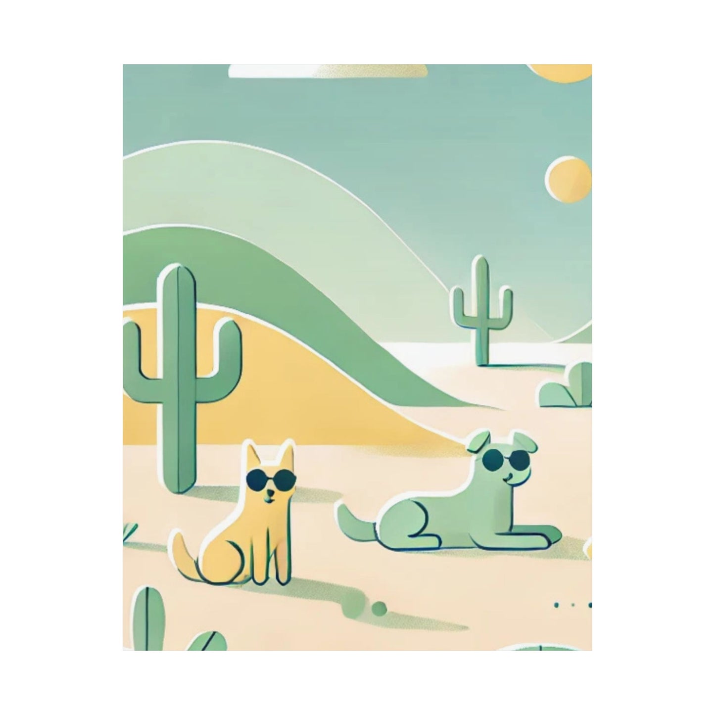 RDM Sandy Paws & Soft Skies Puppy Art Satin Posters Green and Yellow (210gsm)