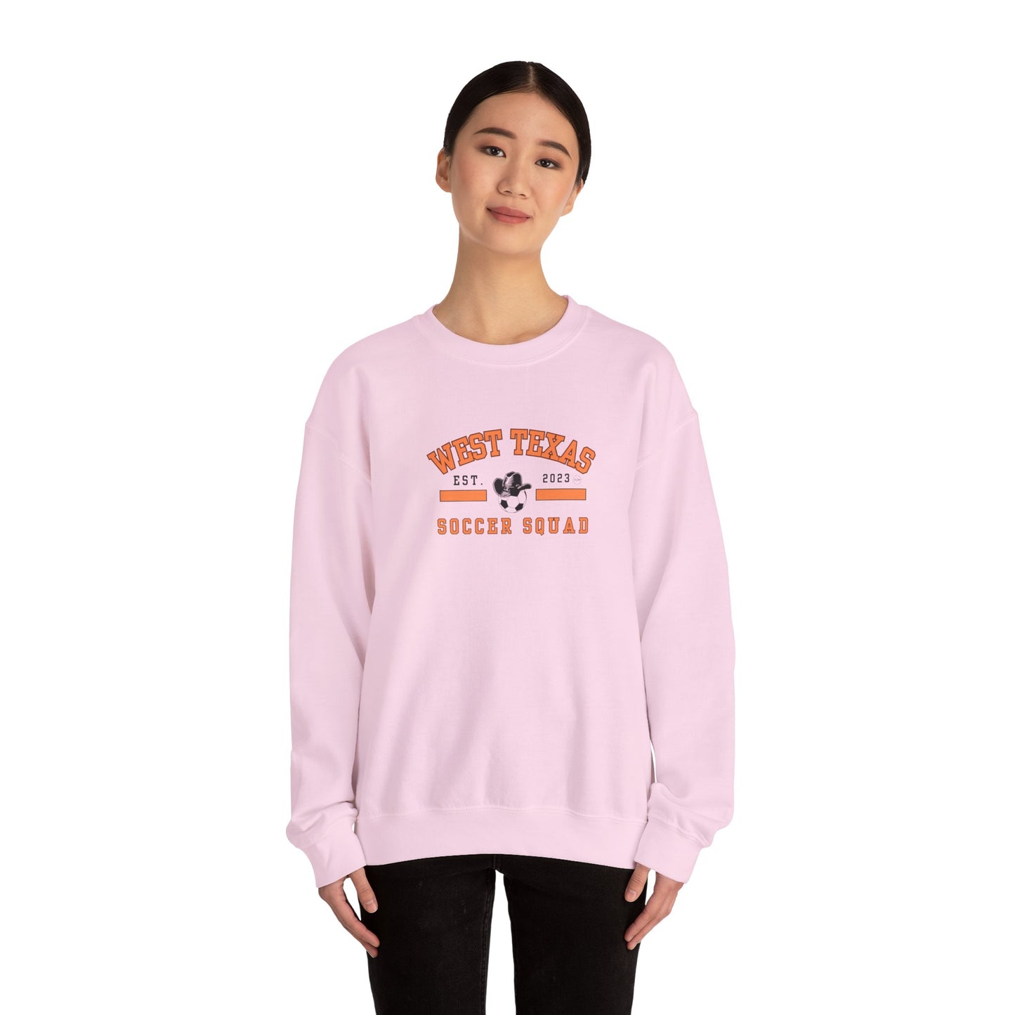 West Texas Soccer Squad Orange Letters Unisex Heavy Blend™ Crewneck Sweatshirt