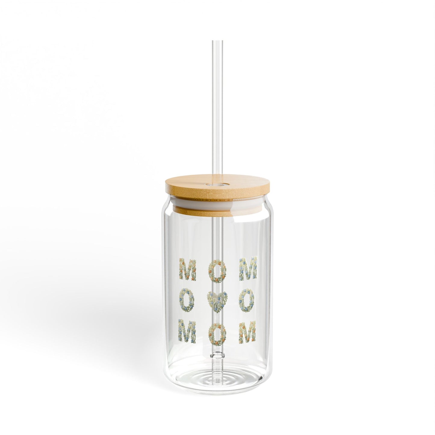 Mom Sipper Glass Cup Cute Iced Coffee Glass for Busy MamasSipper Glass, 16oz Floral Letters