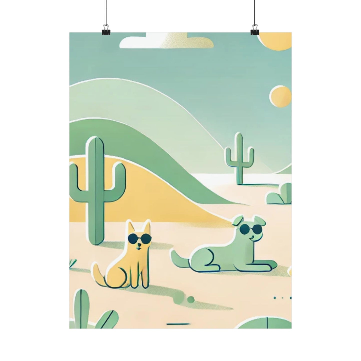 RDM Sandy Paws & Soft Skies Puppy Art Satin Posters Green and Yellow (210gsm)