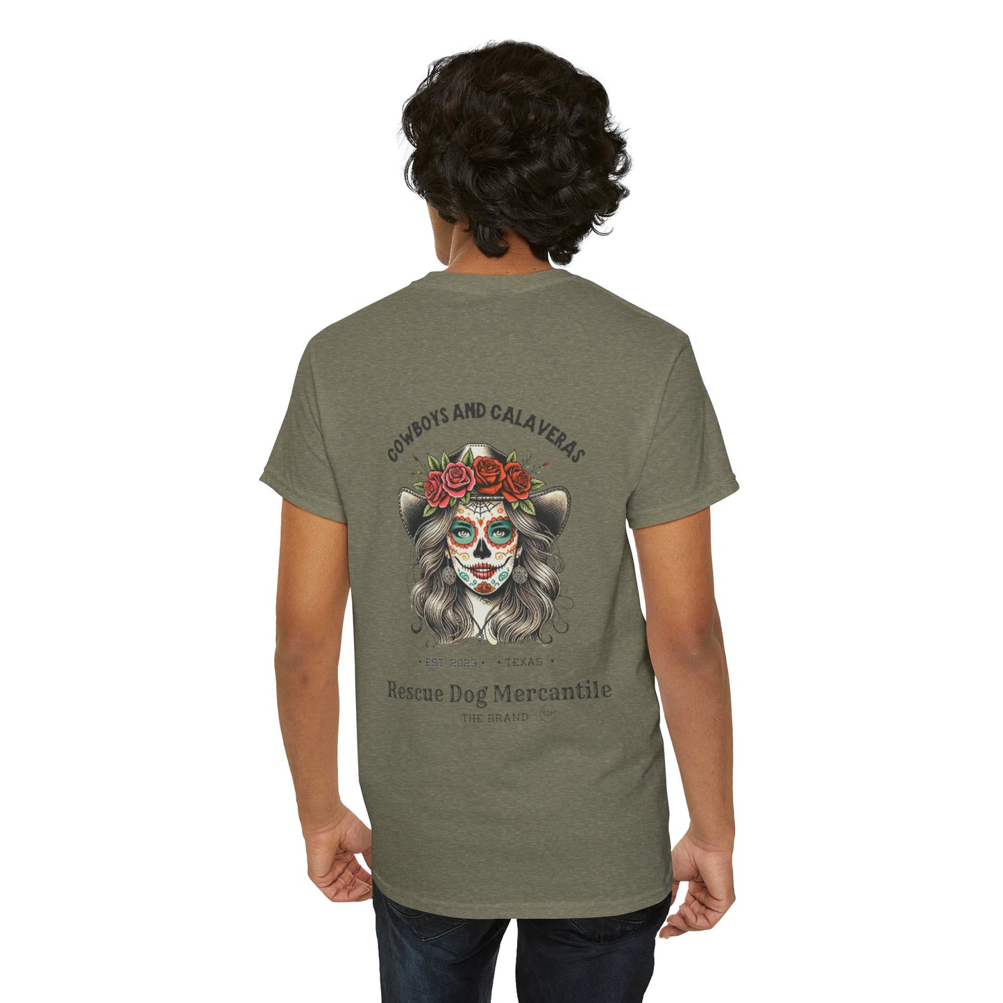 Cowboy Halloween Unisex Heavy Cotton Tee, Day of the dead, Dia de los Muertos, Texas Roots, Vaquero Style, Catrina, Skull, Glamour