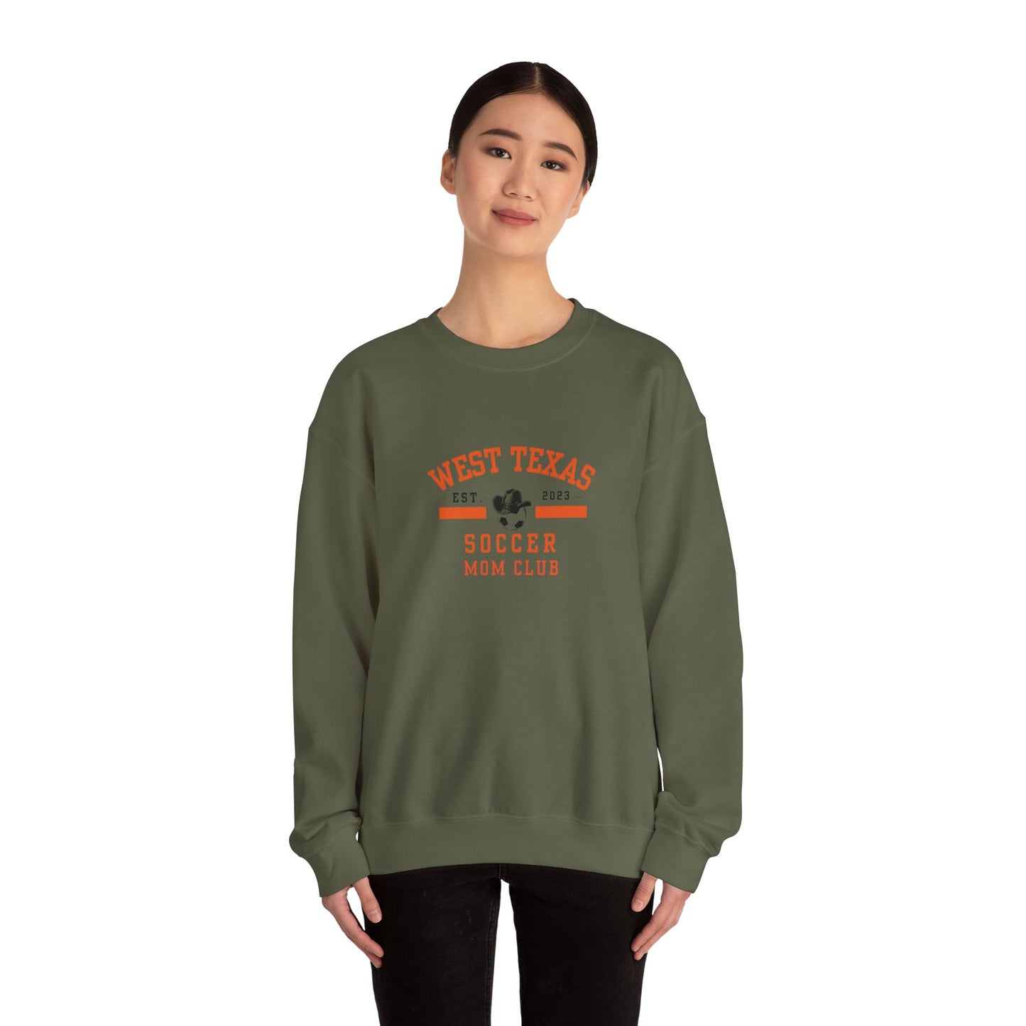 West Texas Soccer Mom Orange Letters Unisex Heavy Blend™ Crewneck Sweatshirt