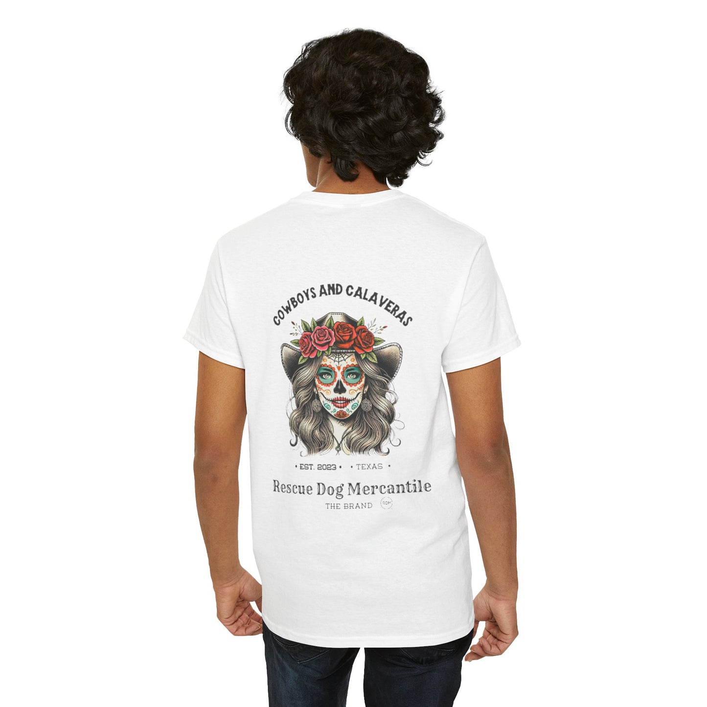 Cowboy Halloween Unisex Heavy Cotton Tee, Day of the dead, Dia de los Muertos, Texas Roots, Vaquero Style, Catrina, Skull, Glamour