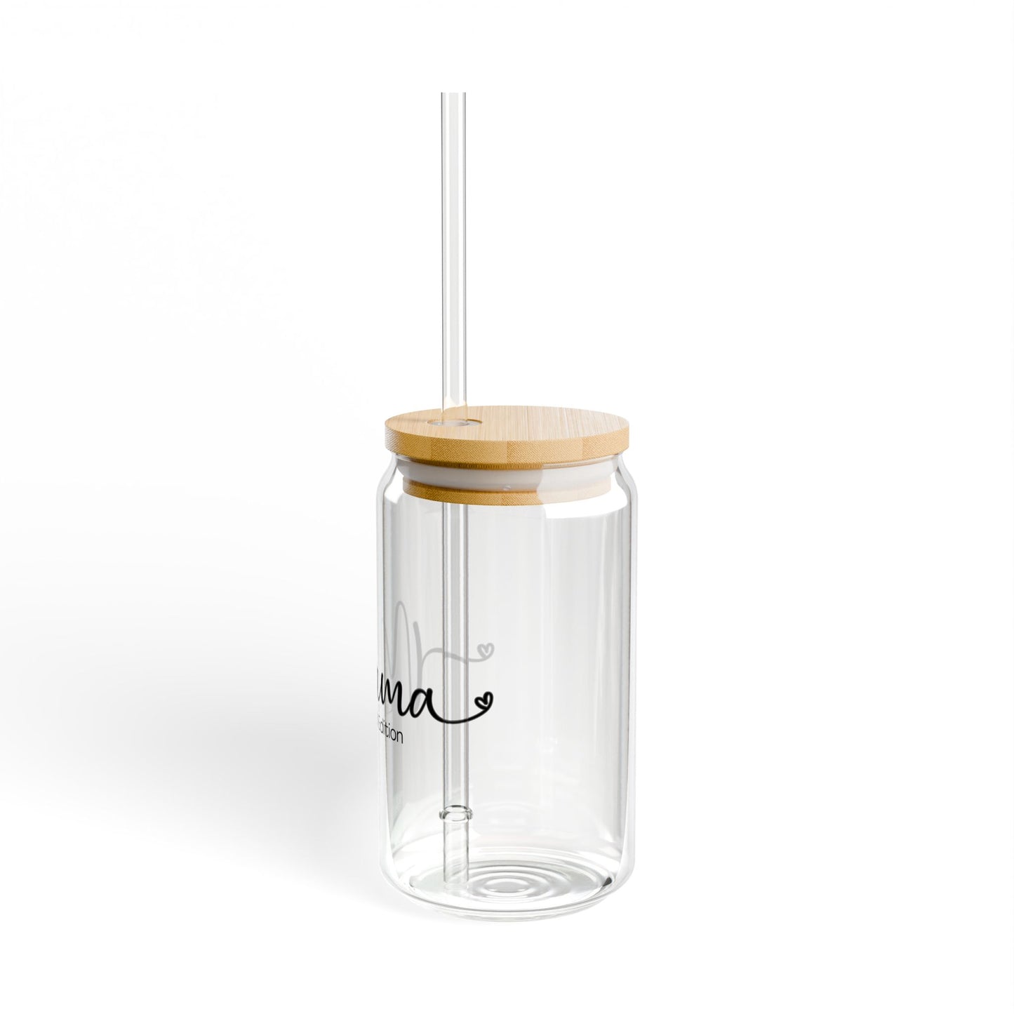 Mom Sipper Glass Cup Cute Iced Coffee Glass for Busy MamasSipper Glass, 16oz Cursive Letters