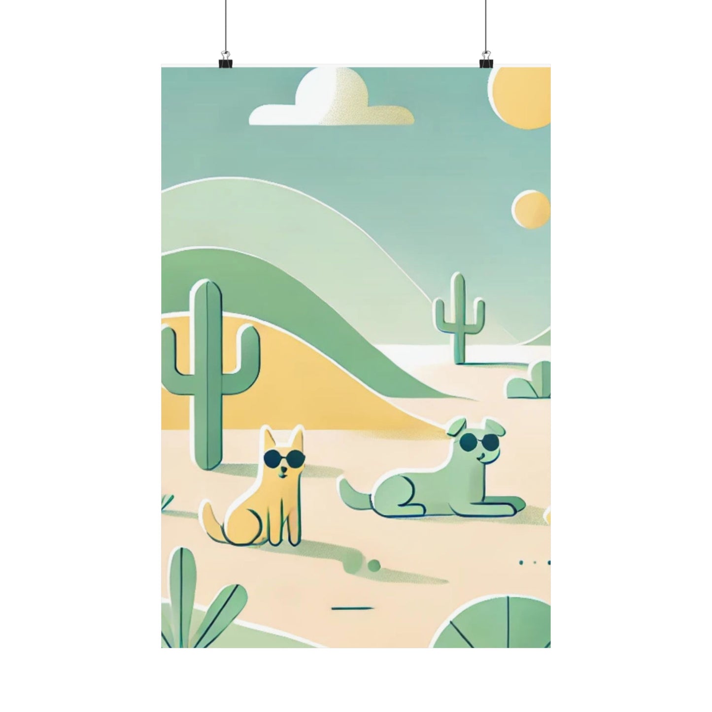 RDM Sandy Paws & Soft Skies Puppy Art Satin Posters Green and Yellow (210gsm)