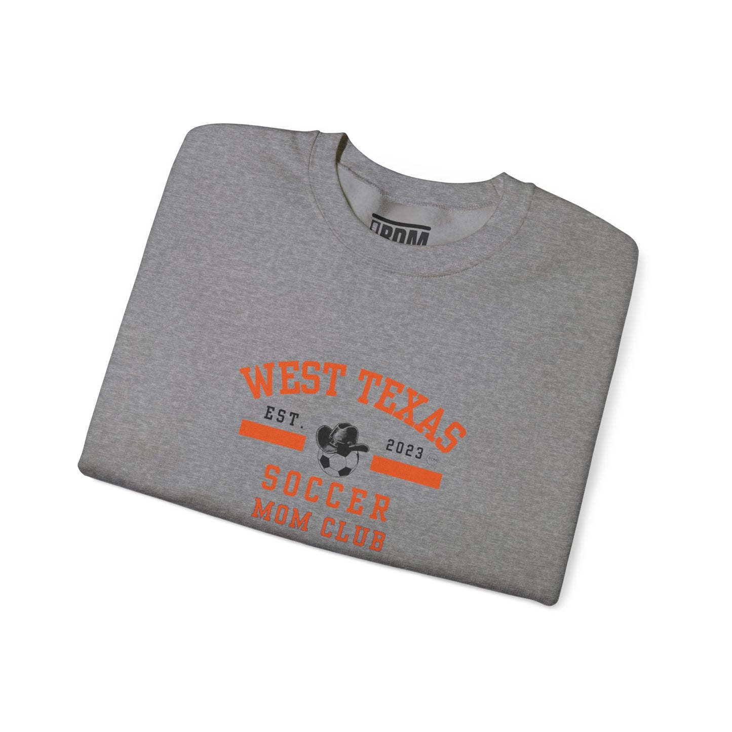 West Texas Soccer Mom Orange Letters Unisex Heavy Blend™ Crewneck Sweatshirt