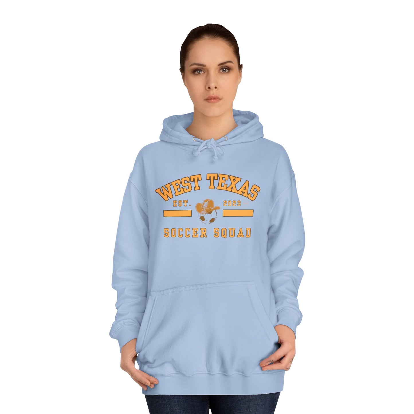 West Texas Soccer Mom Yellow Letters Unisex College Hoodie