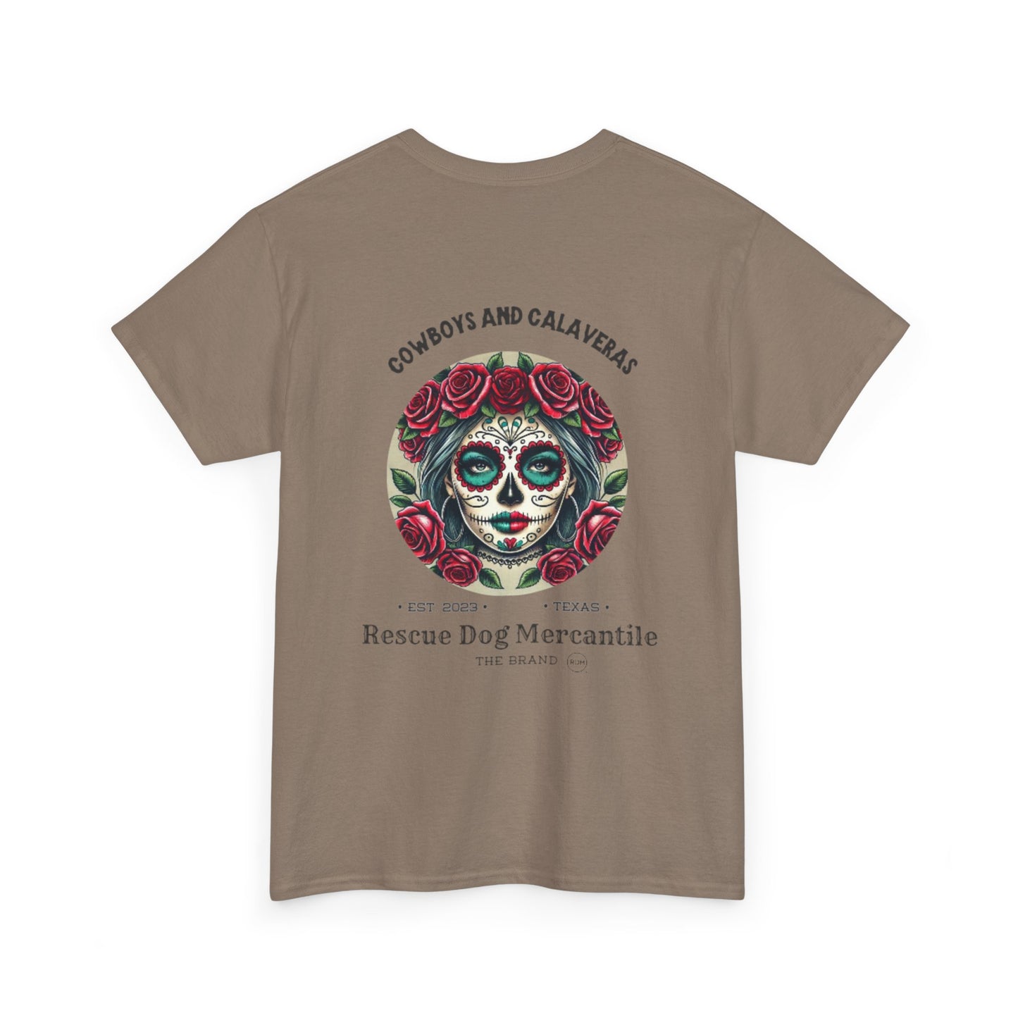 Cowboy Halloween Dia de Los Muertos Unisex Heavy Cotton Tee, cowboy, skull, catrina, mexican folklore, texas roots