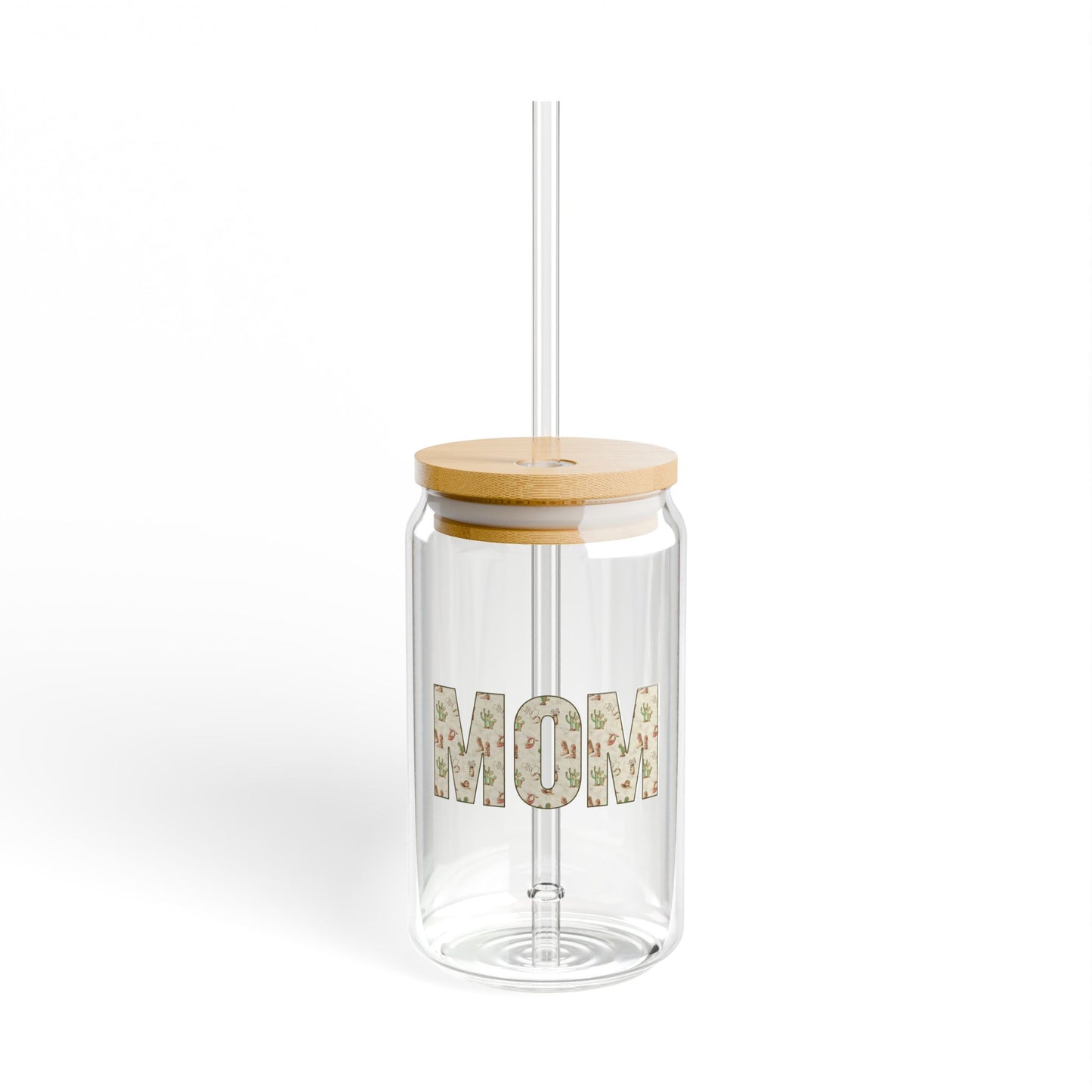 Mom Sipper Glass Cup Cute Iced Coffee Glass for Busy MamasSipper Glass, 16oz Cactus Letters