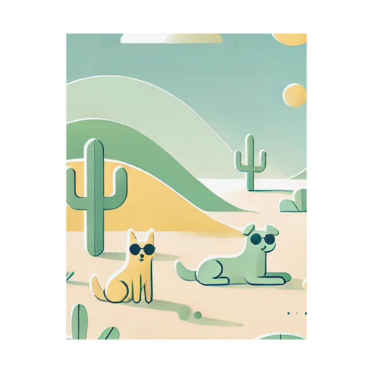 RDM Sandy Paws & Soft Skies Puppy Art Satin Posters Green and Yellow (210gsm)