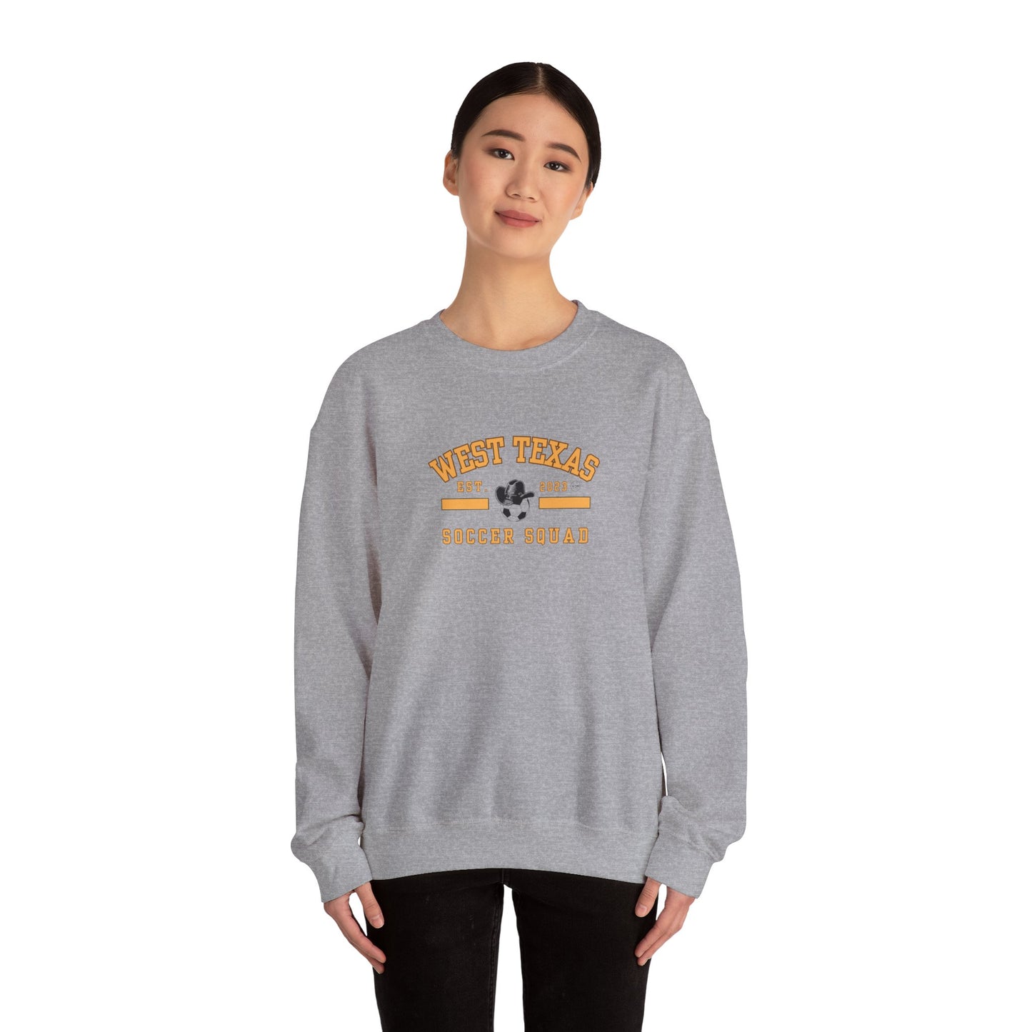 West Texas Soccer Squad Yellow Letters Unisex Heavy Blend™ Crewneck Sweatshirt