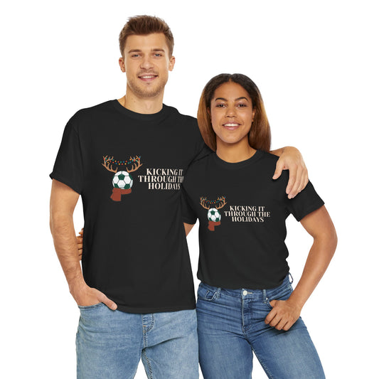 Kicking it Through the Holidays Soccer Christmas Tshirt