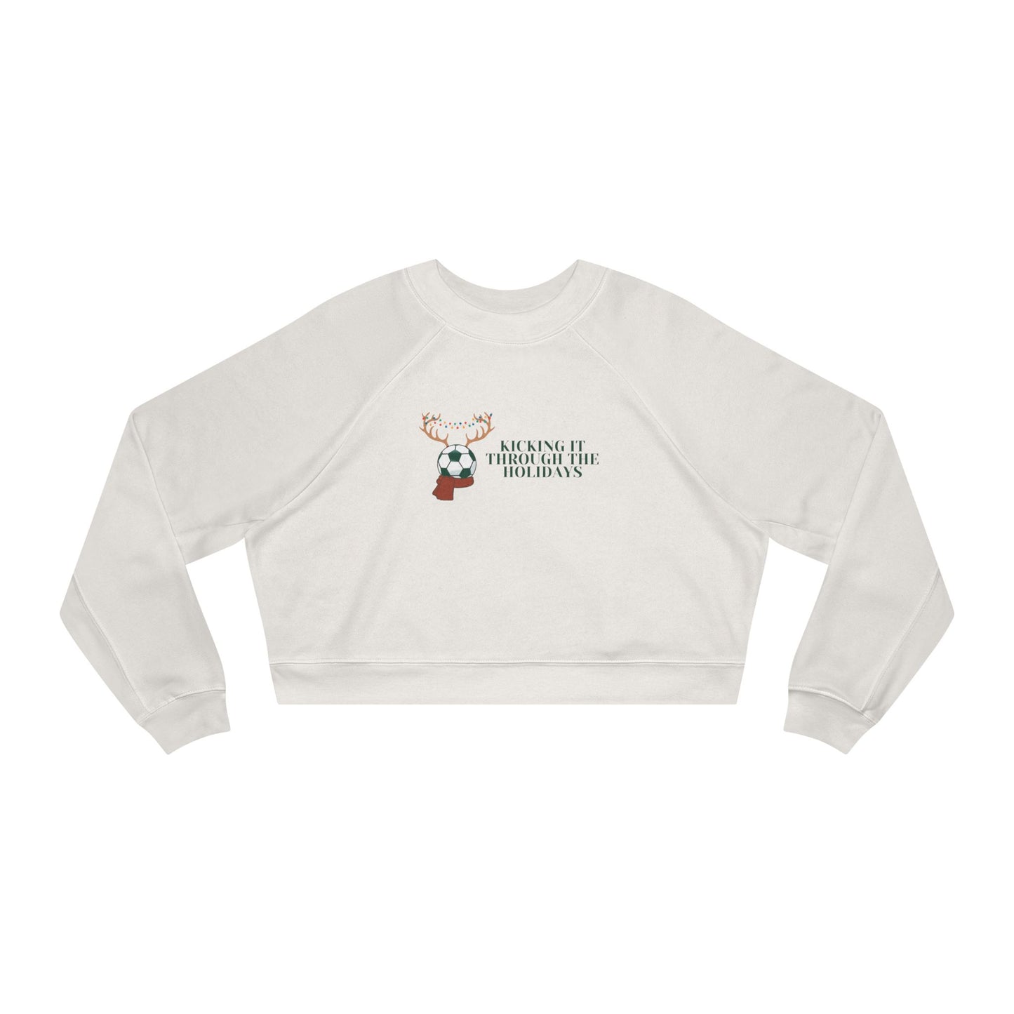 Soccer Holiday Women's Cropped Fleece Pullover Raglan Sleeve Christmas