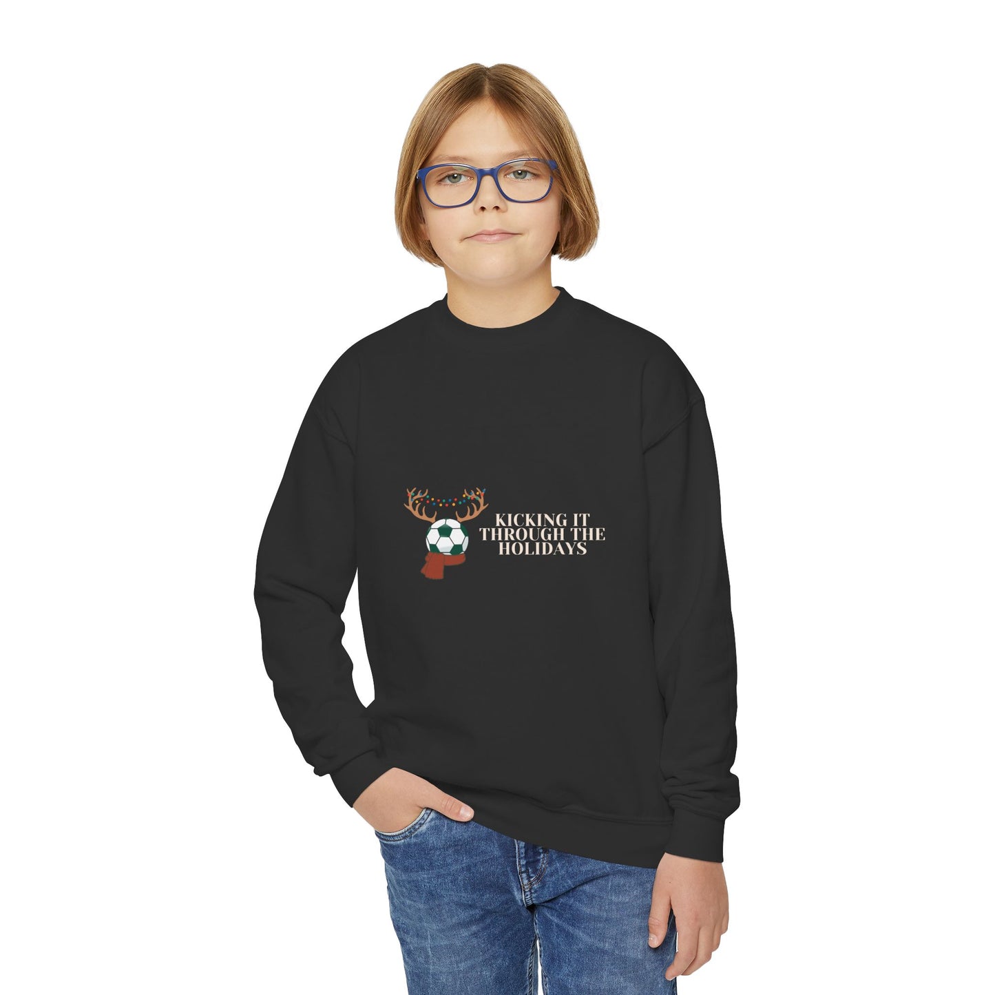 Kicking it Soccer Youth Crewneck Sweatshirt Holidays