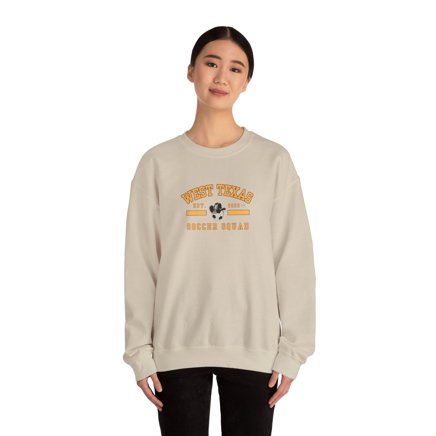 West Texas Soccer Squad Yellow Letters Unisex Heavy Blend™ Crewneck Sweatshirt