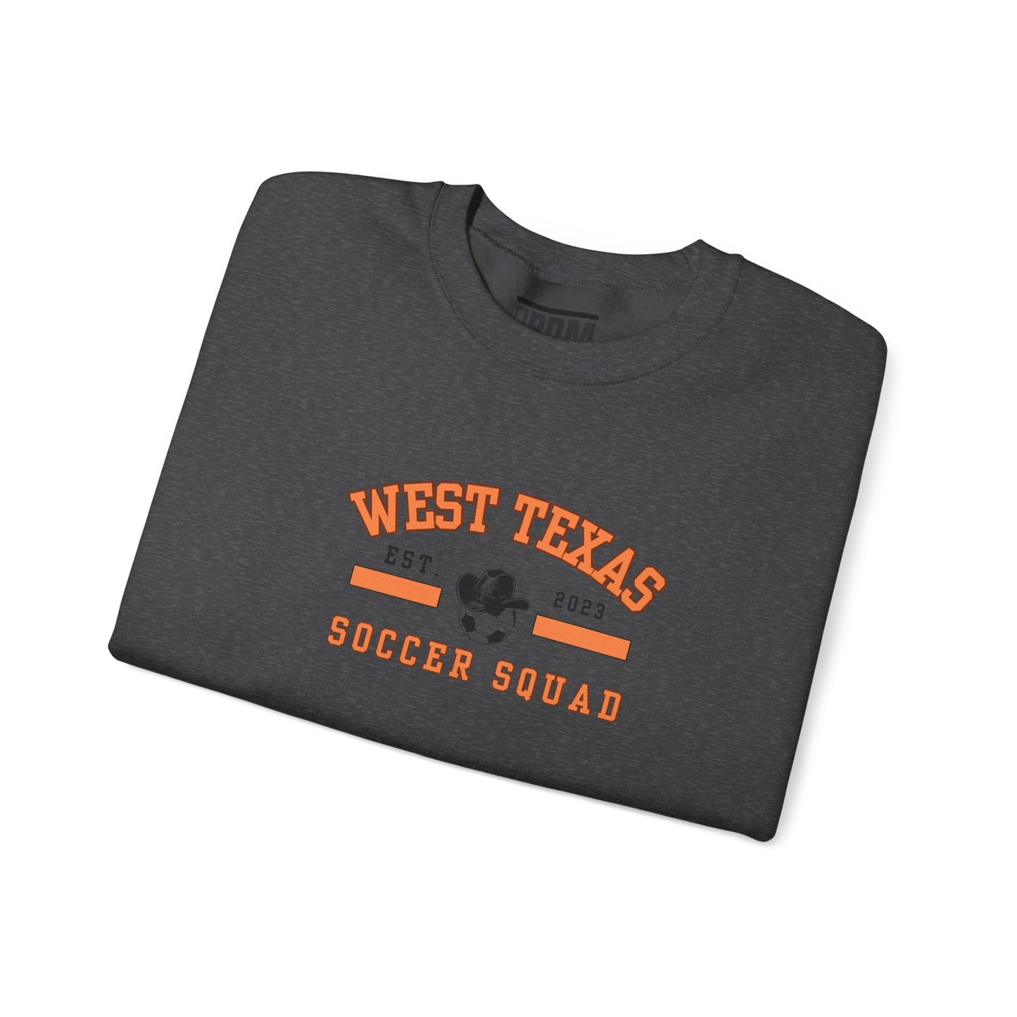 West Texas Soccer Squad Orange Letters Unisex Heavy Blend™ Crewneck Sweatshirt