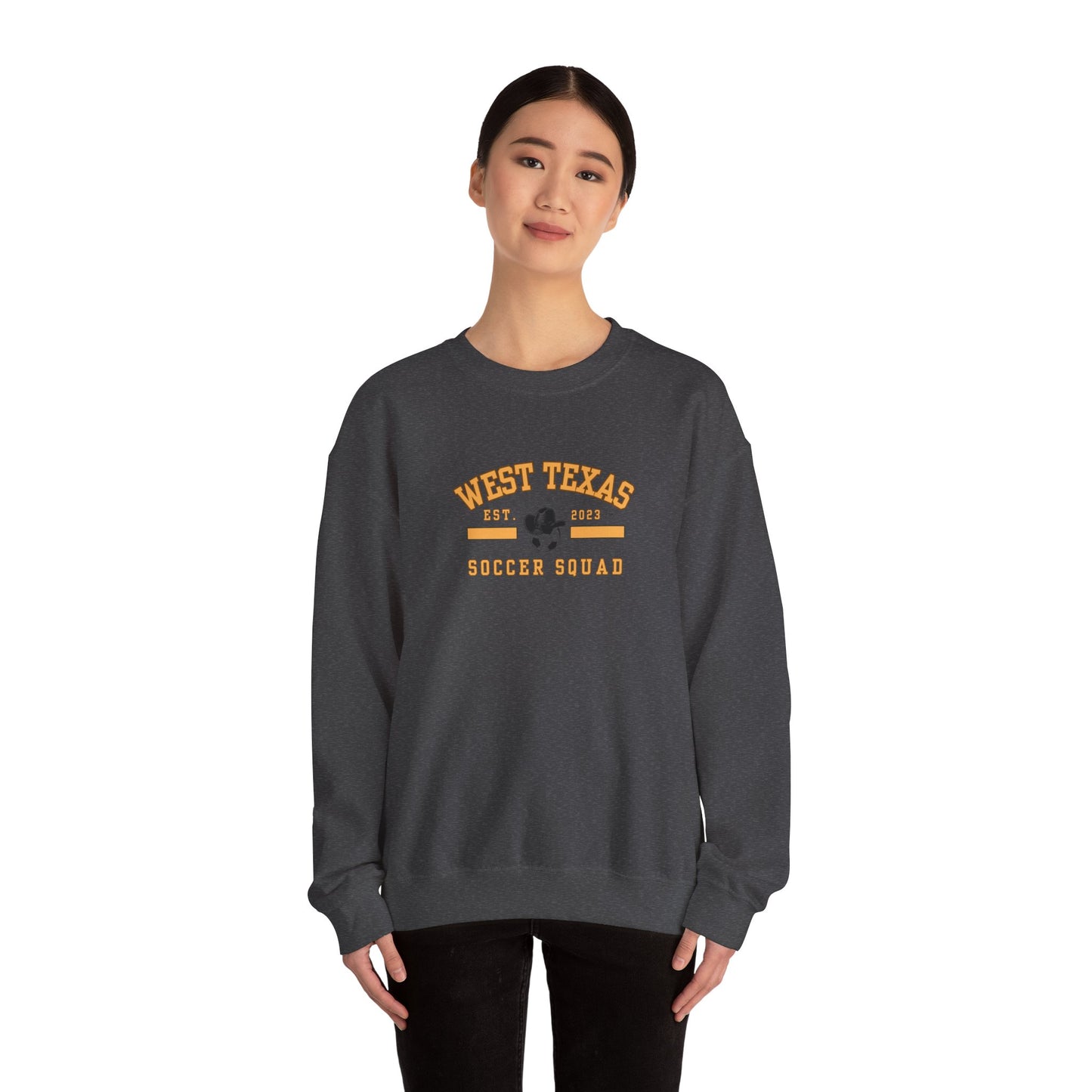 West Texas Soccer Squad Yellow Letters Unisex Heavy Blend™ Crewneck Sweatshirt