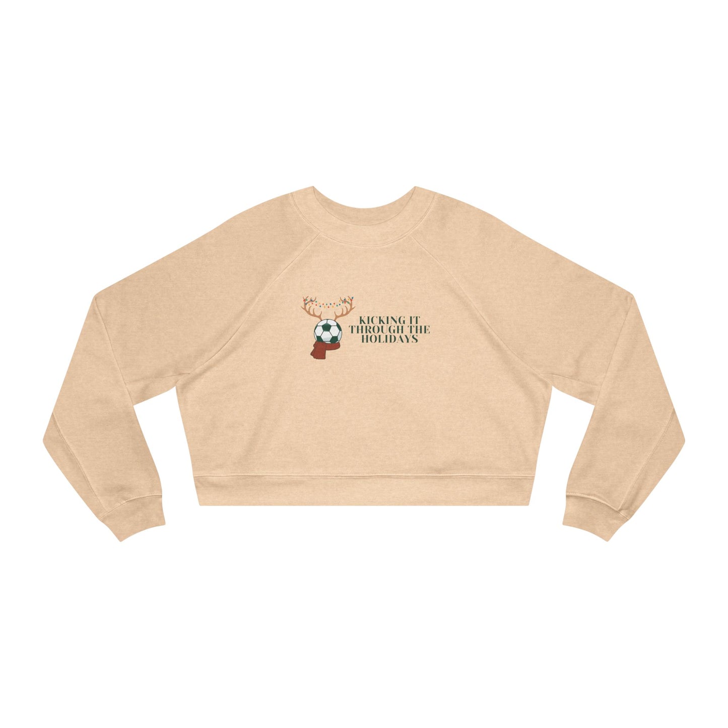 Soccer Holiday Women's Cropped Fleece Pullover Raglan Sleeve Christmas