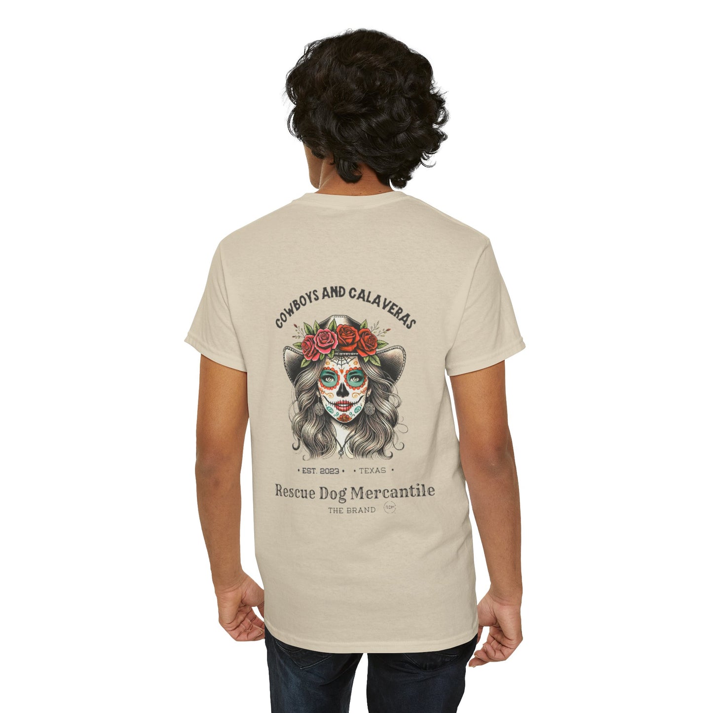 Cowboy Halloween Unisex Heavy Cotton Tee, Day of the dead,  Dia de los Muertos, Texas Roots, Vaquero Style, Catrina, Skull, Glamour