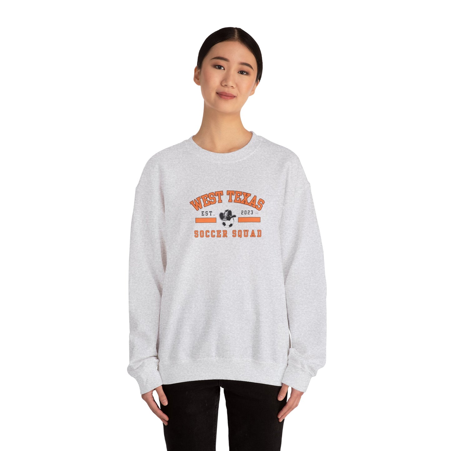 West Texas Soccer Squad Orange Letters Unisex Heavy Blend™ Crewneck Sweatshirt