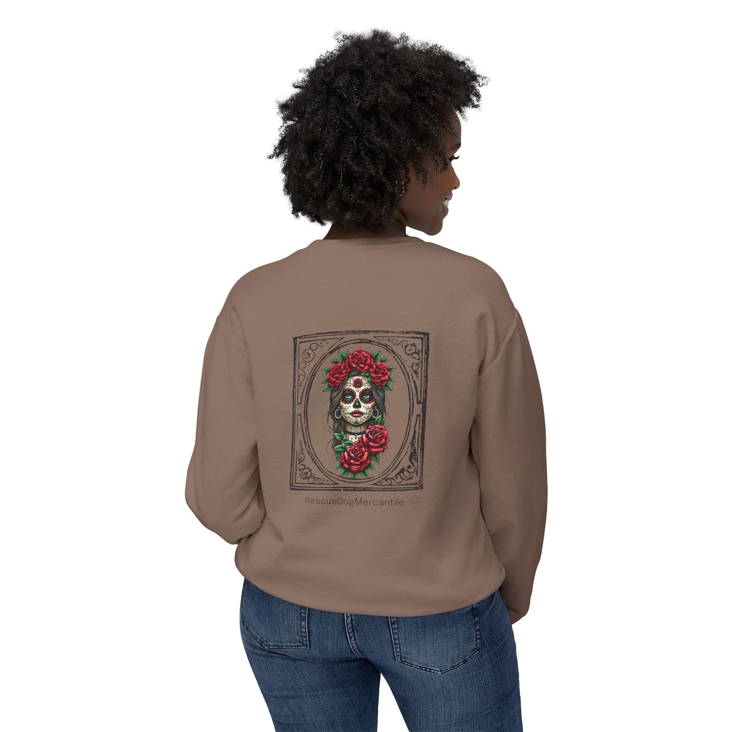 Dia de los Muertos Unisex Lightweight Crewneck Sweatshirt, Skulls, Cowboy, Cowgirl, Vaquero Style, Mexican Folklore, Catrina, Day of the Dead, Halloween, Rodeo