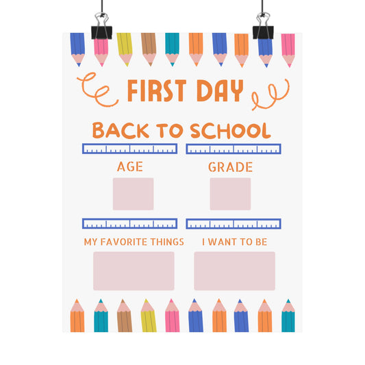 First Day Back to School Matte Vertical Posters White Background