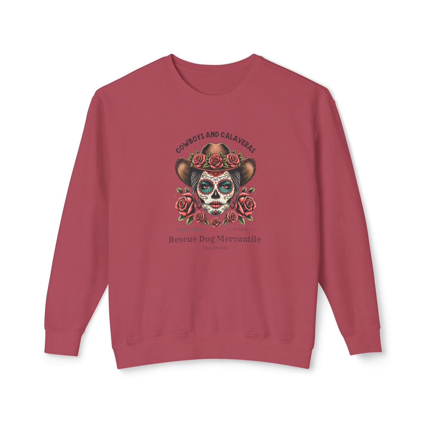 Dia de los Muertos Unisex Lightweight Crewneck Sweatshirt, Catrina, Cowboys, Cowgirl, Vaquero Style, Mexican Folklore, Day of the Dead, Halloween