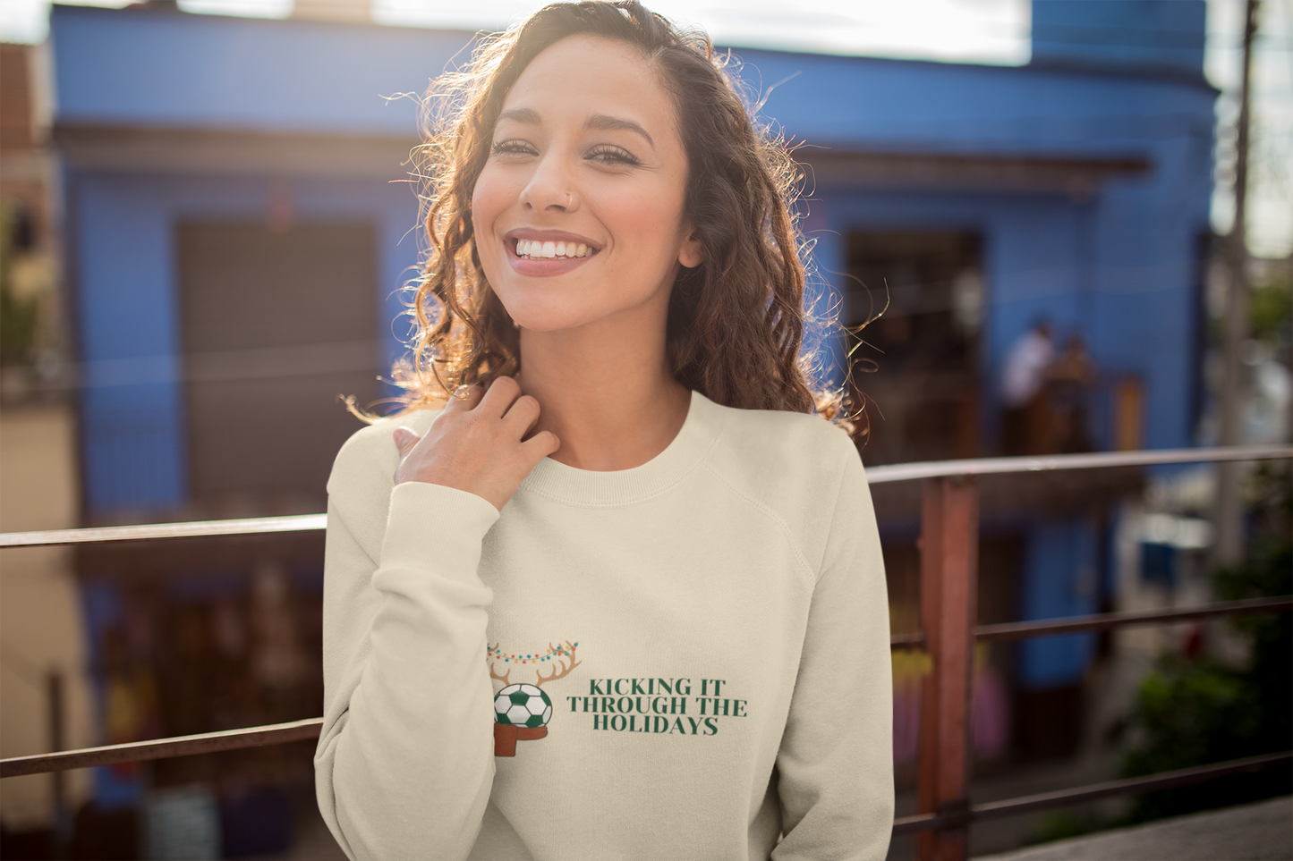 Soccer Holiday Women's Cropped Fleece Pullover Raglan Sleeve Christmas